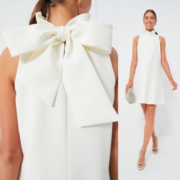 Tuckernuck Dresses & Skirts - Tuckernuck Ivory Blythe Bow Ruffle Sleeveless Preppy Mini Dress Size L